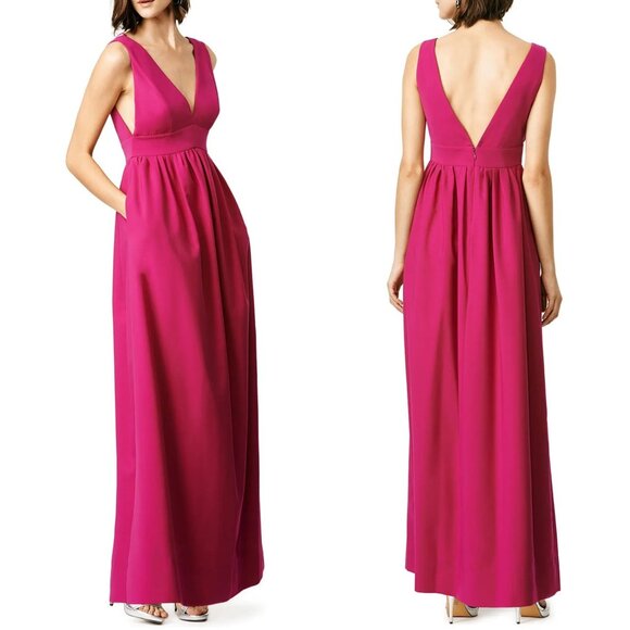 Jill Jill Stuart Size 8 Fuchsia Dayglo Deep V-Neck Bridesmaid Gown Dress NWT - Picture 1 of 16